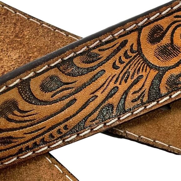 3D DDD 3-D Mens Tooled 1/2" Genuine Leather Floral Western Rustic Brown sz 48 - Picture 7 of 16